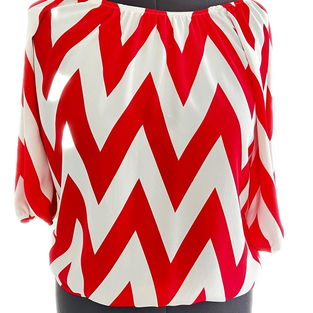 Magic Fit Red and White Zigzag Blouse